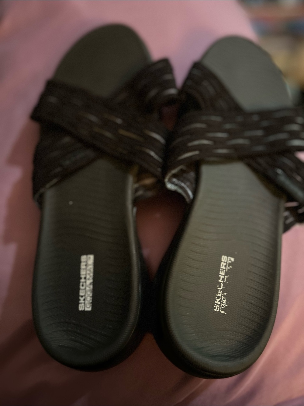 Skechers Women's Black Crisscross Slide Sandals